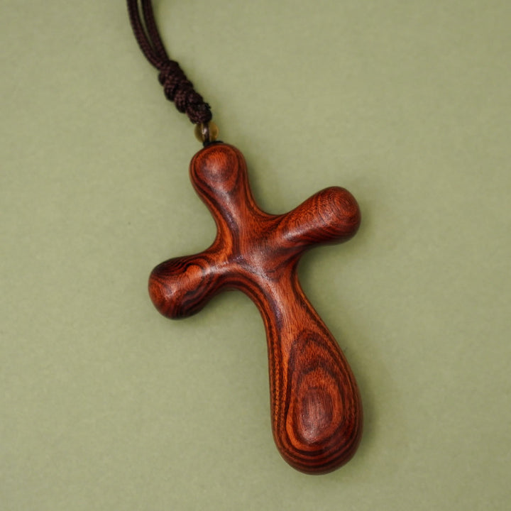Vintage Sandalwood INRI Crucifix Car Pendant & Necklace: Devotion on the Road