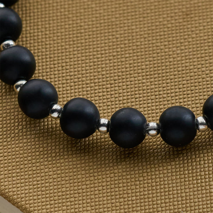 Matte Black and White Lava Stone with Cow Cat Blessing Animal Bracelet