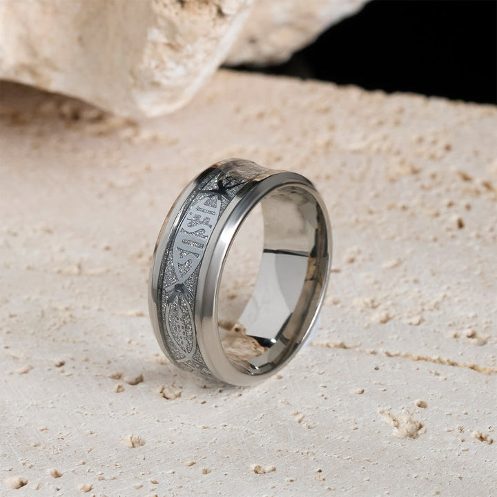 Rustic Stainless Steel Ring: "Jesus" in Fish