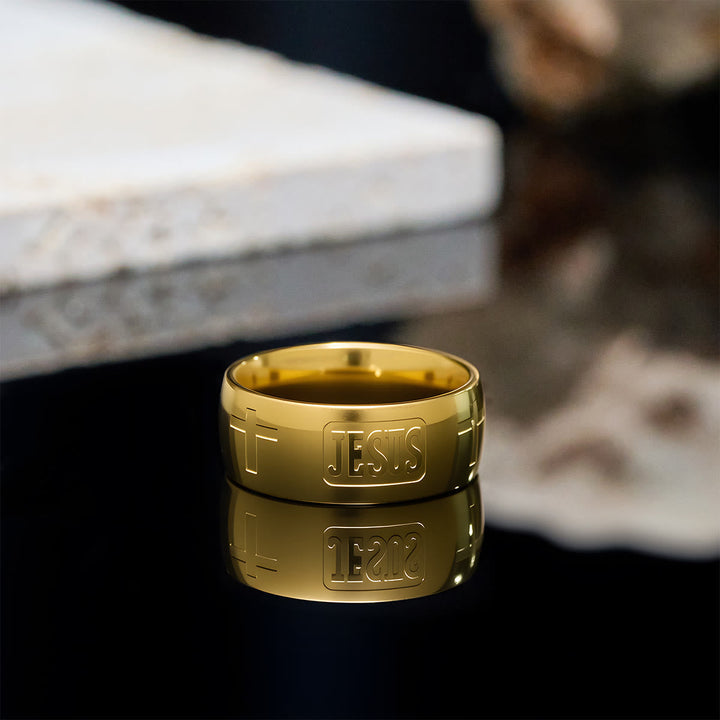 Two-tone Golden JESUS & Cross Symbol Blessed Ring