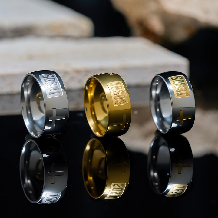 Two-tone Golden JESUS & Cross Symbol Blessed Ring