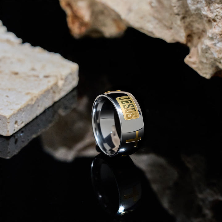 Two-tone Golden JESUS & Cross Symbol Blessed Ring