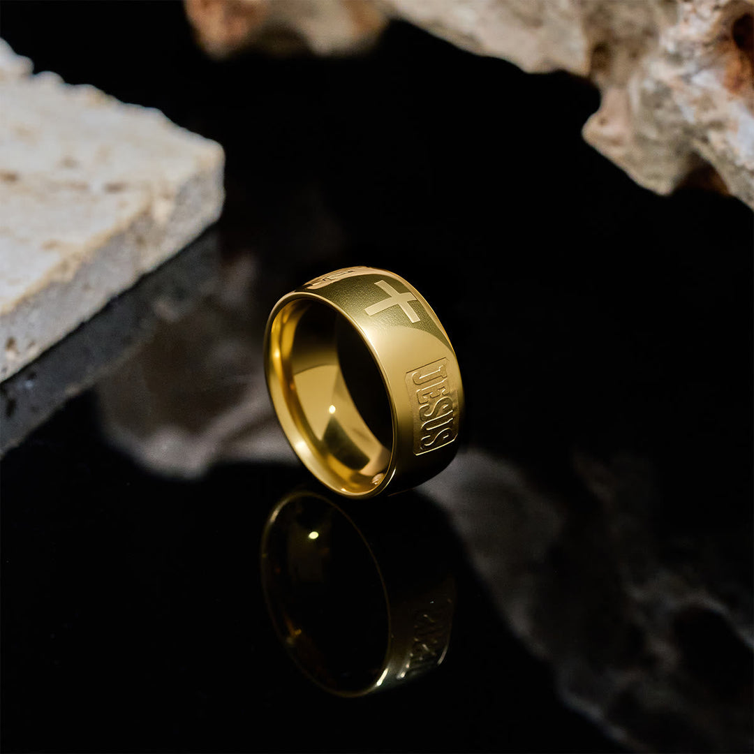 Two-tone Golden JESUS & Cross Symbol Blessed Ring