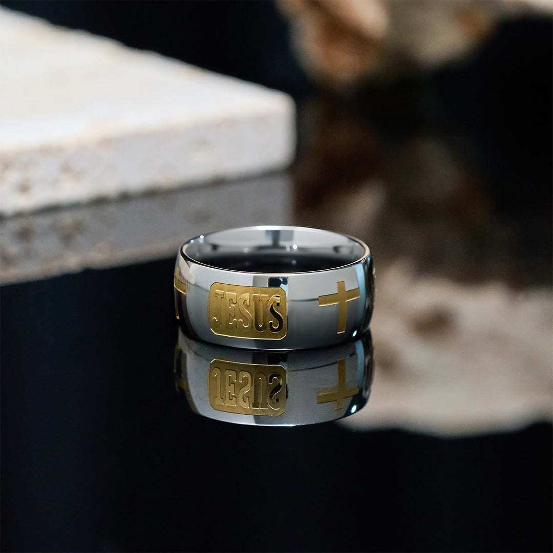 Two-tone Golden JESUS & Cross Symbol Blessed Ring