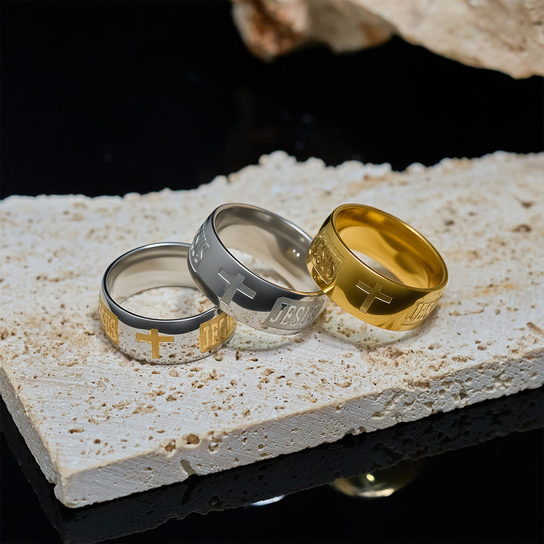 Two-tone Golden JESUS & Cross Symbol Blessed Ring