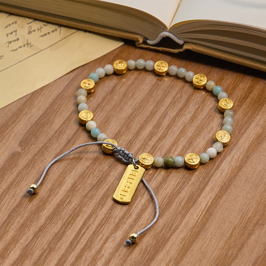 Two-color St. Benedict Blessing Anklet with Gentle Natural Stone Beads