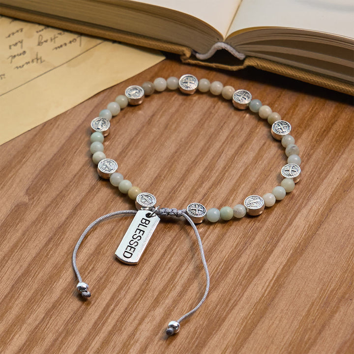 Two-color St. Benedict Blessing Anklet with Gentle Natural Stone Beads