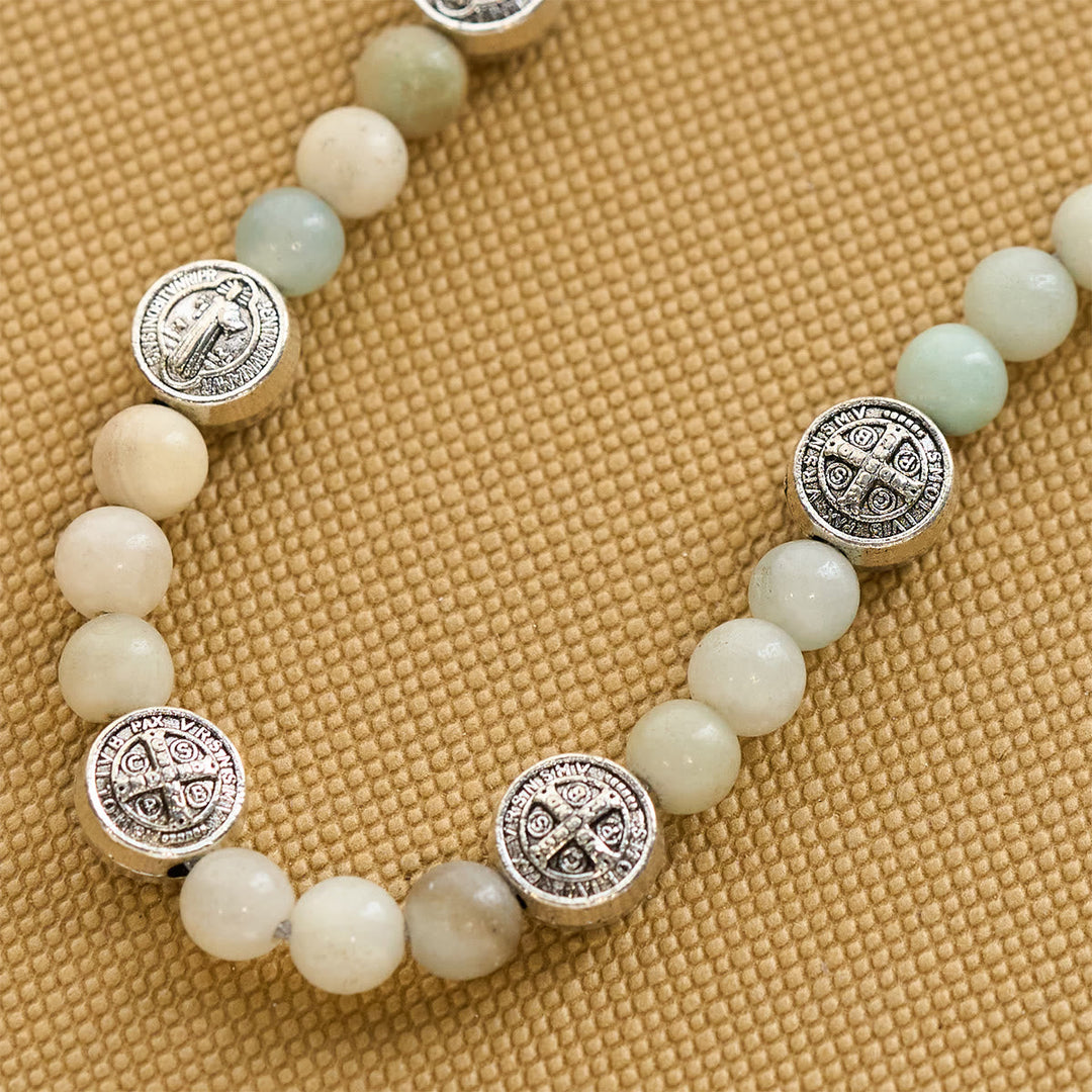 Two-color St. Benedict Blessing Anklet with Gentle Natural Stone Beads