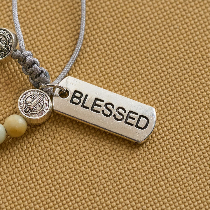 Two-color St. Benedict Blessing Anklet with Gentle Natural Stone Beads