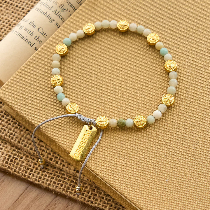 Two-color St. Benedict Blessing Anklet with Gentle Natural Stone Beads