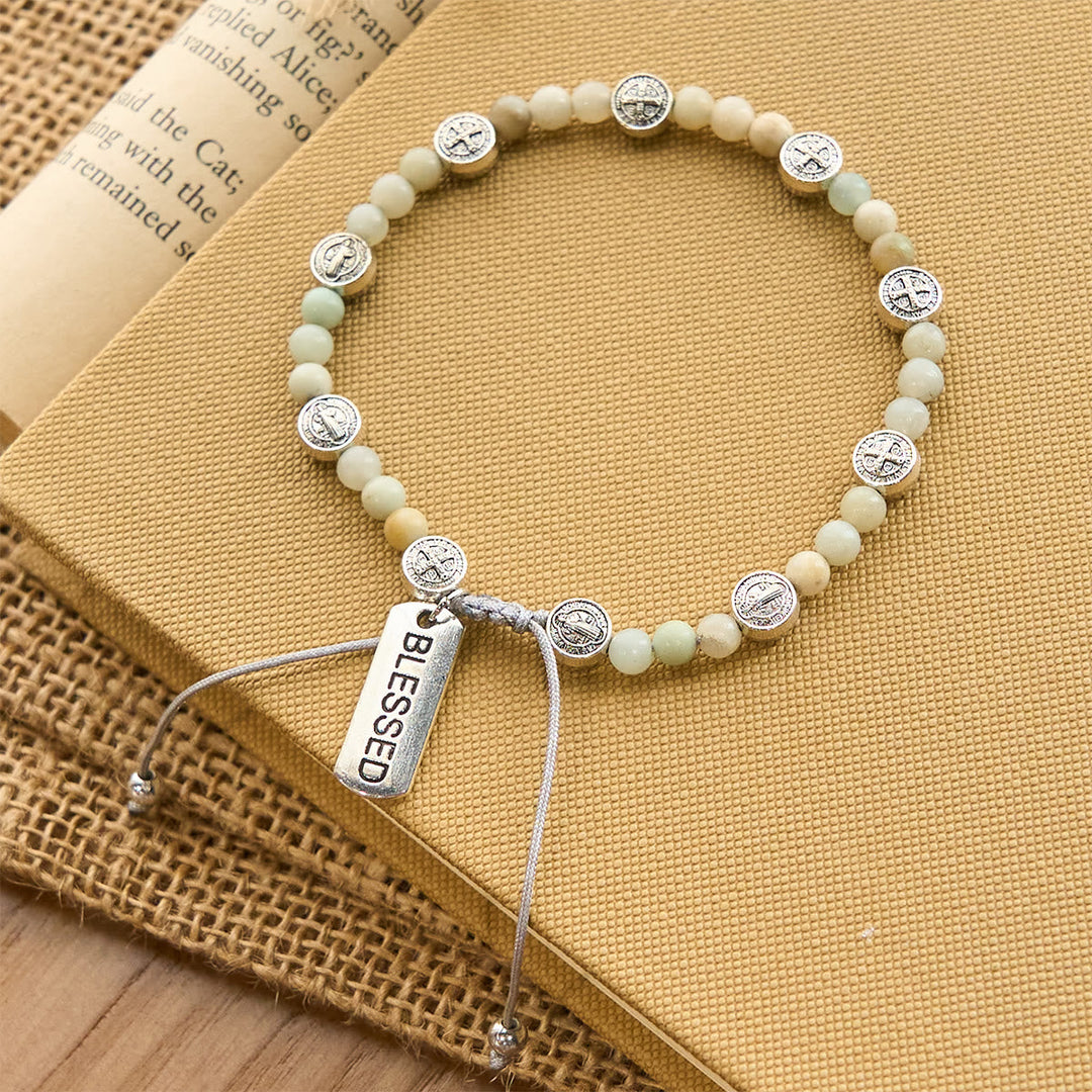 Two-color St. Benedict Blessing Anklet with Gentle Natural Stone Beads