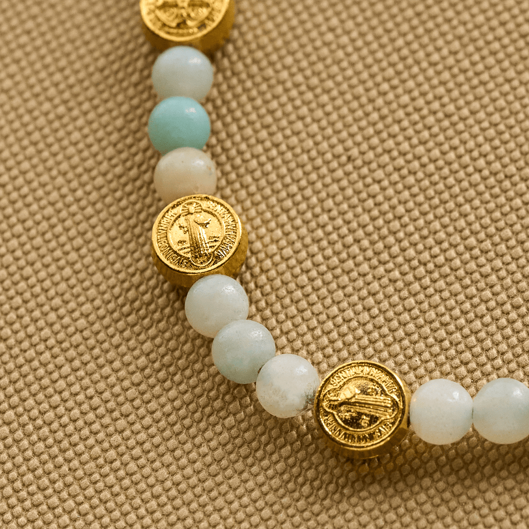 Two-color St. Benedict Blessing Anklet with Gentle Natural Stone Beads
