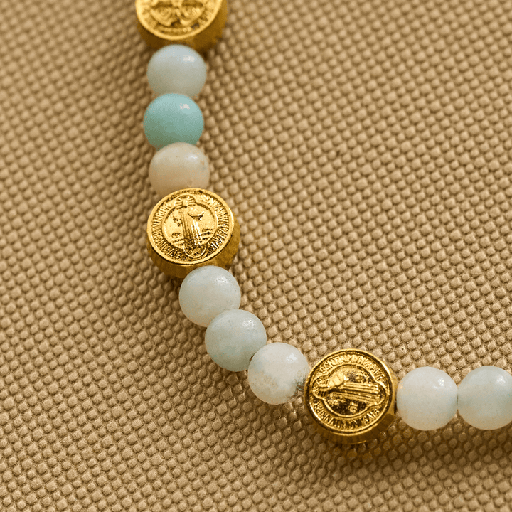 Two-color St. Benedict Blessing Anklet with Gentle Natural Stone Beads