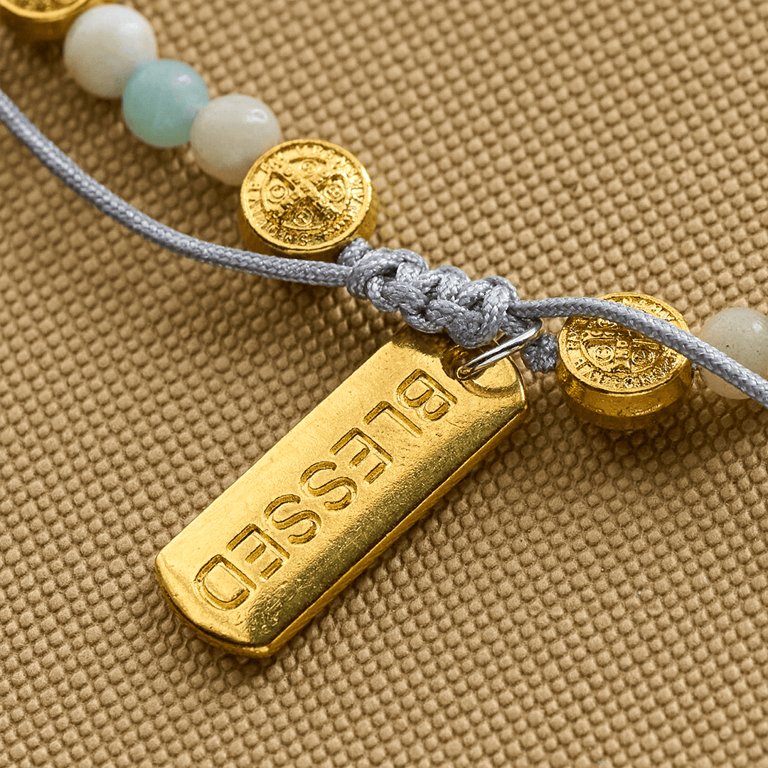 Two-color St. Benedict Blessing Anklet with Gentle Natural Stone Beads