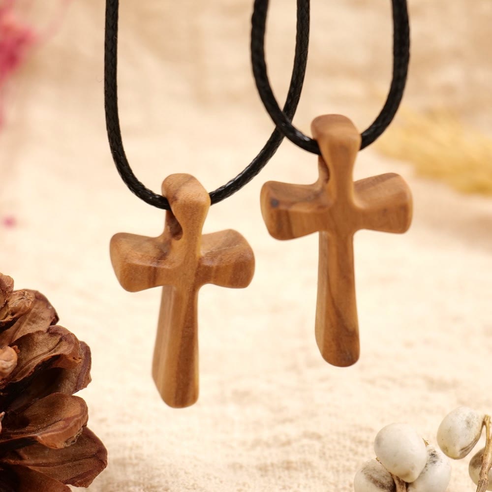 Wooden Cross Pendant Necklace : Christian Faith Jewelry