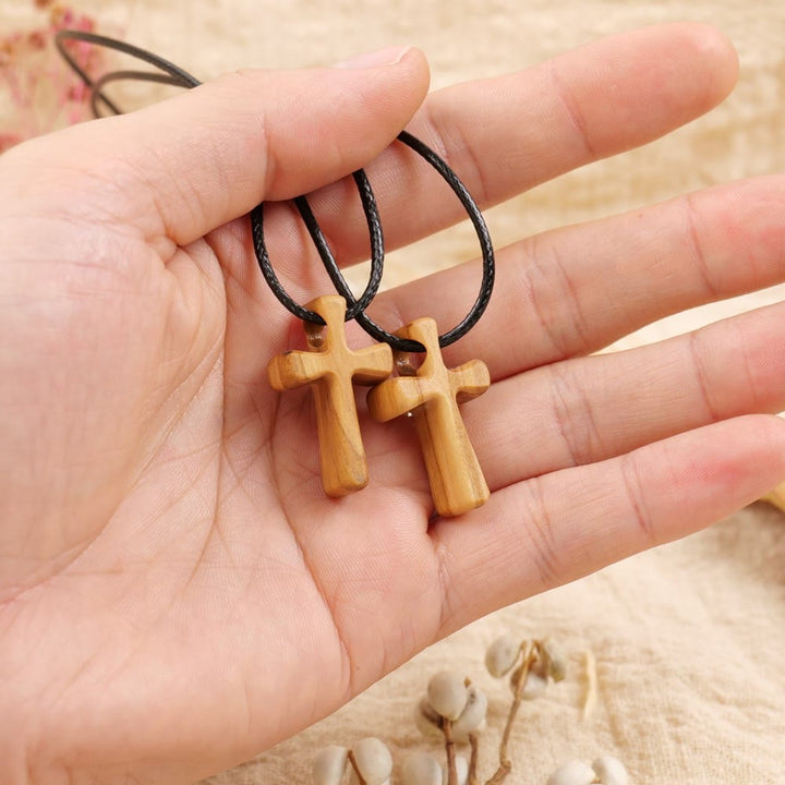 Wooden Cross Pendant Necklace : Christian Faith Jewelry