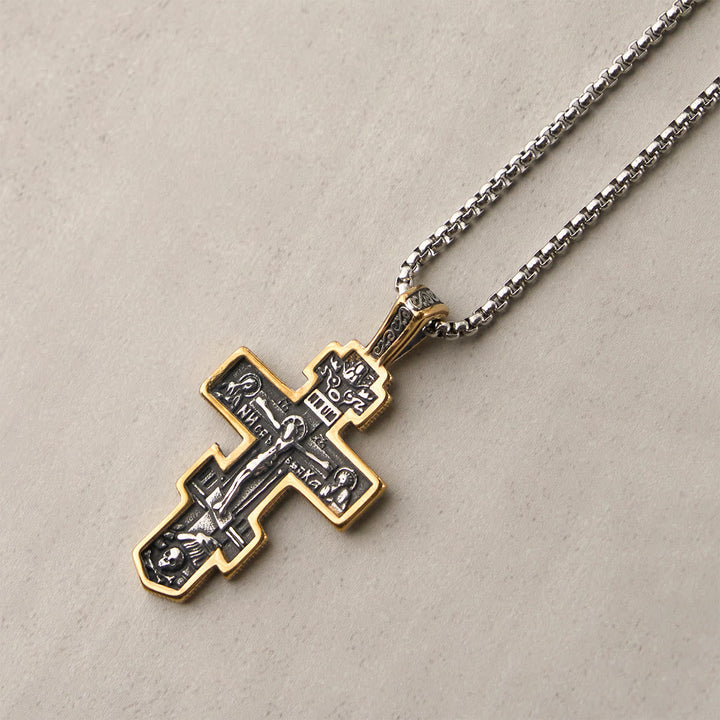 Two-Color Orthodox Crucifix Necklace with Profound Spiritual Meaning
