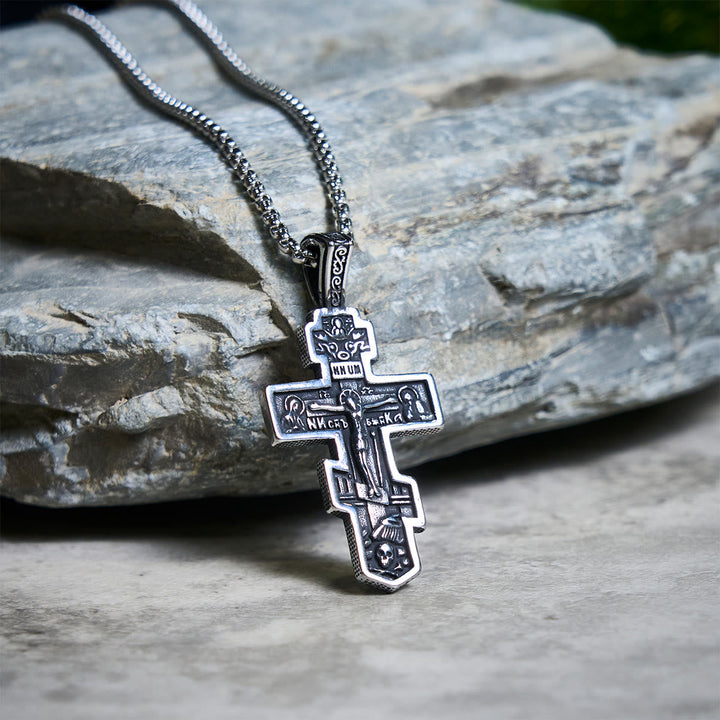 Two-Color Orthodox Crucifix Necklace with Profound Spiritual Meaning