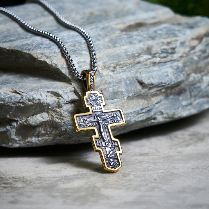 Two-Color Orthodox Crucifix Necklace with Profound Spiritual Meaning