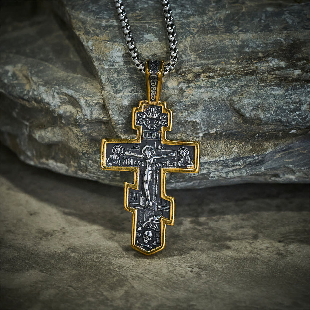 Two-Color Orthodox Crucifix Necklace with Profound Spiritual Meaning