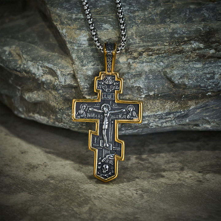 Two-Color Orthodox Crucifix Necklace with Profound Spiritual Meaning