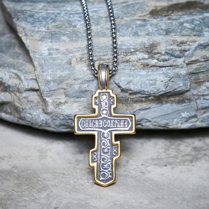 Two-Color Orthodox Crucifix Necklace with Profound Spiritual Meaning