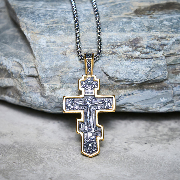 Two-Color Orthodox Crucifix Necklace with Profound Spiritual Meaning