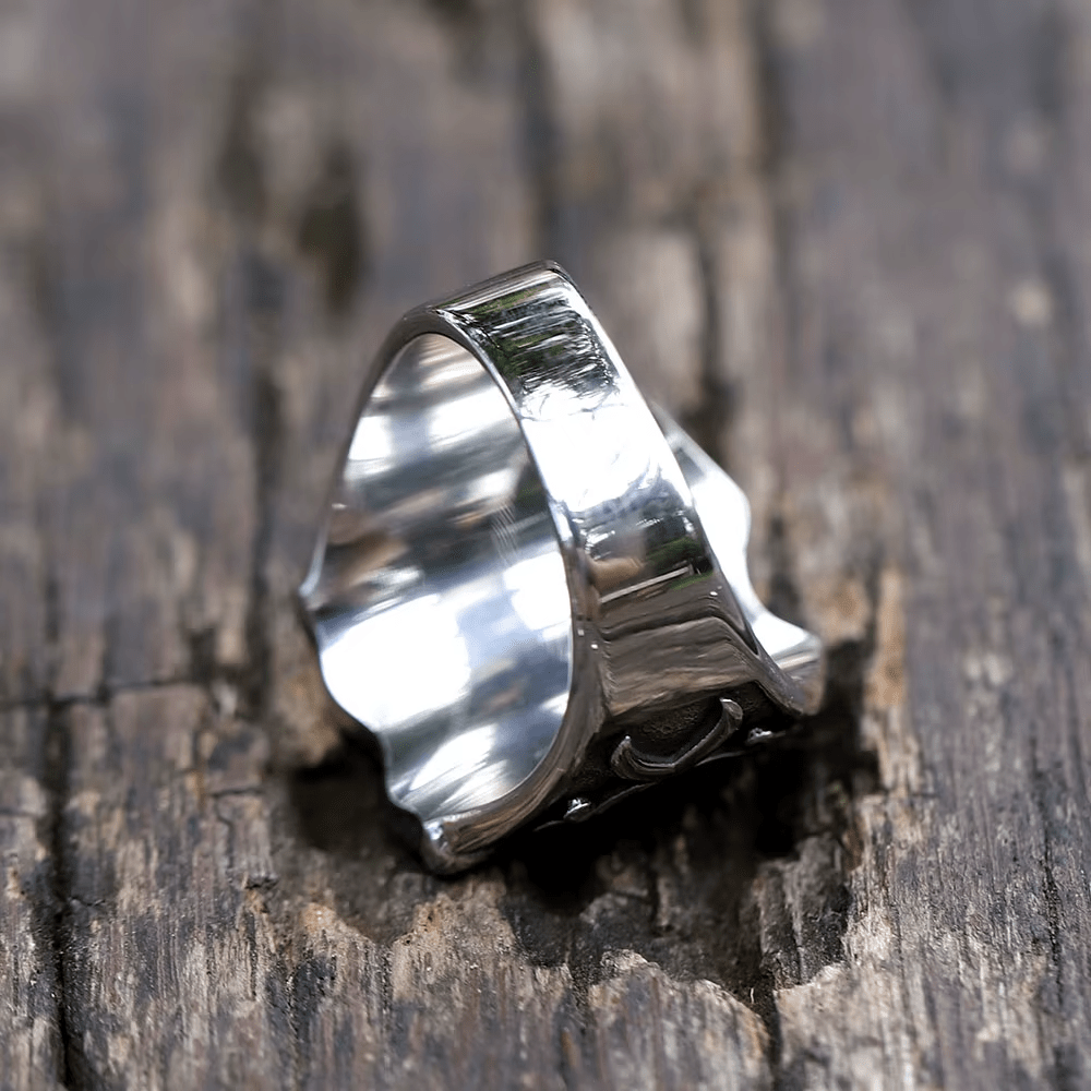 Medieval Style Red Cross Shield Ring with Knightly Design and Engraved Details