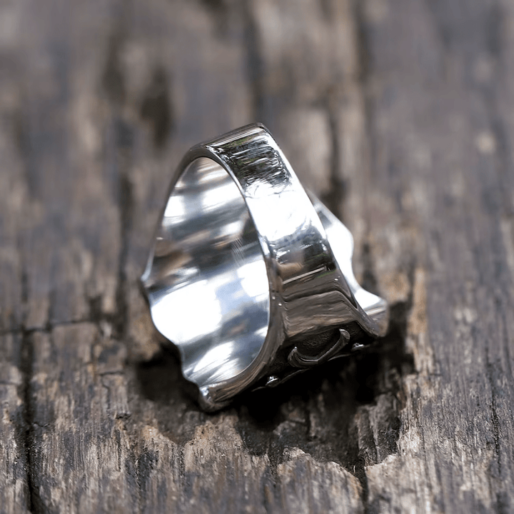 Medieval Style Red Cross Shield Ring with Knightly Design and Engraved Details