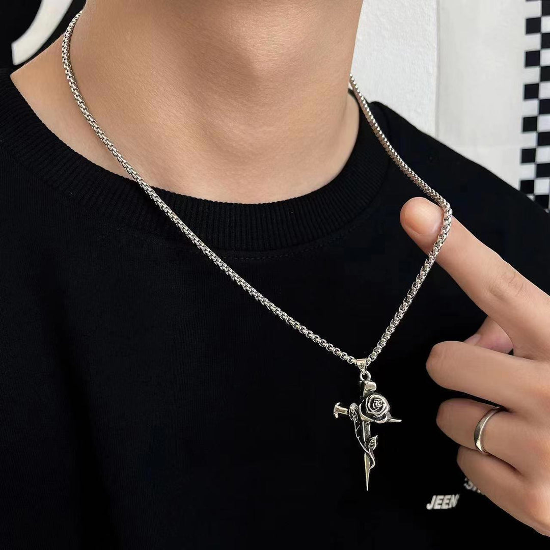 Rose Wrapped Cross Faith Necklace with Gothic Floral Design