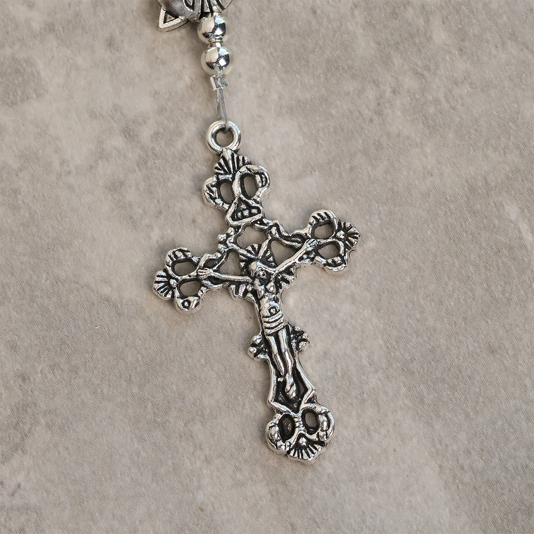 Orange & White Quartz with Cat Face Stainless Steel Charms of Orange Tabby Bracelet, Animal Rosary