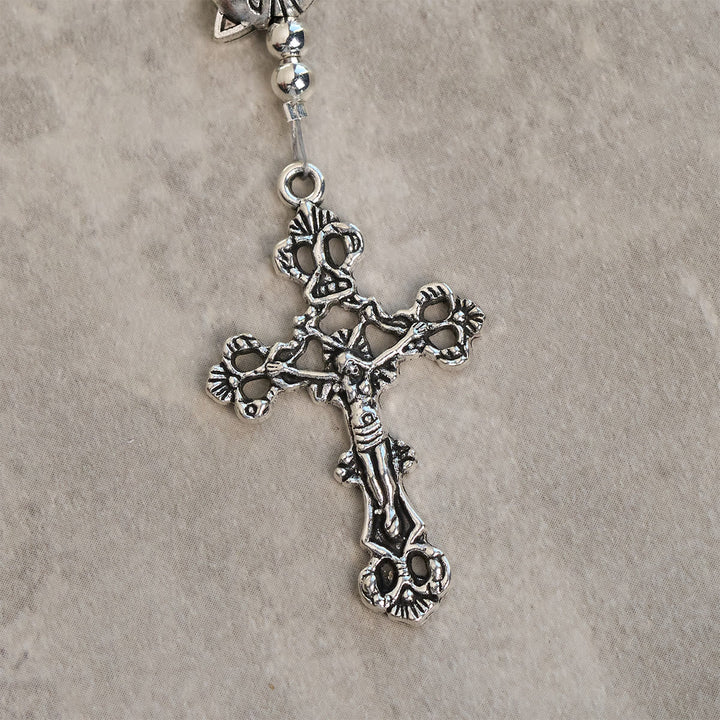 Orange & White Quartz with Cat Face Stainless Steel Charms of Orange Tabby Bracelet, Animal Rosary