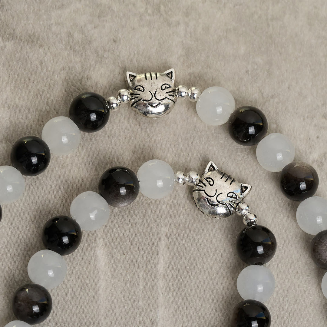 Our Lady's Blessing with Black & White Cow Cat Beads Bracelet, Animal Rosary