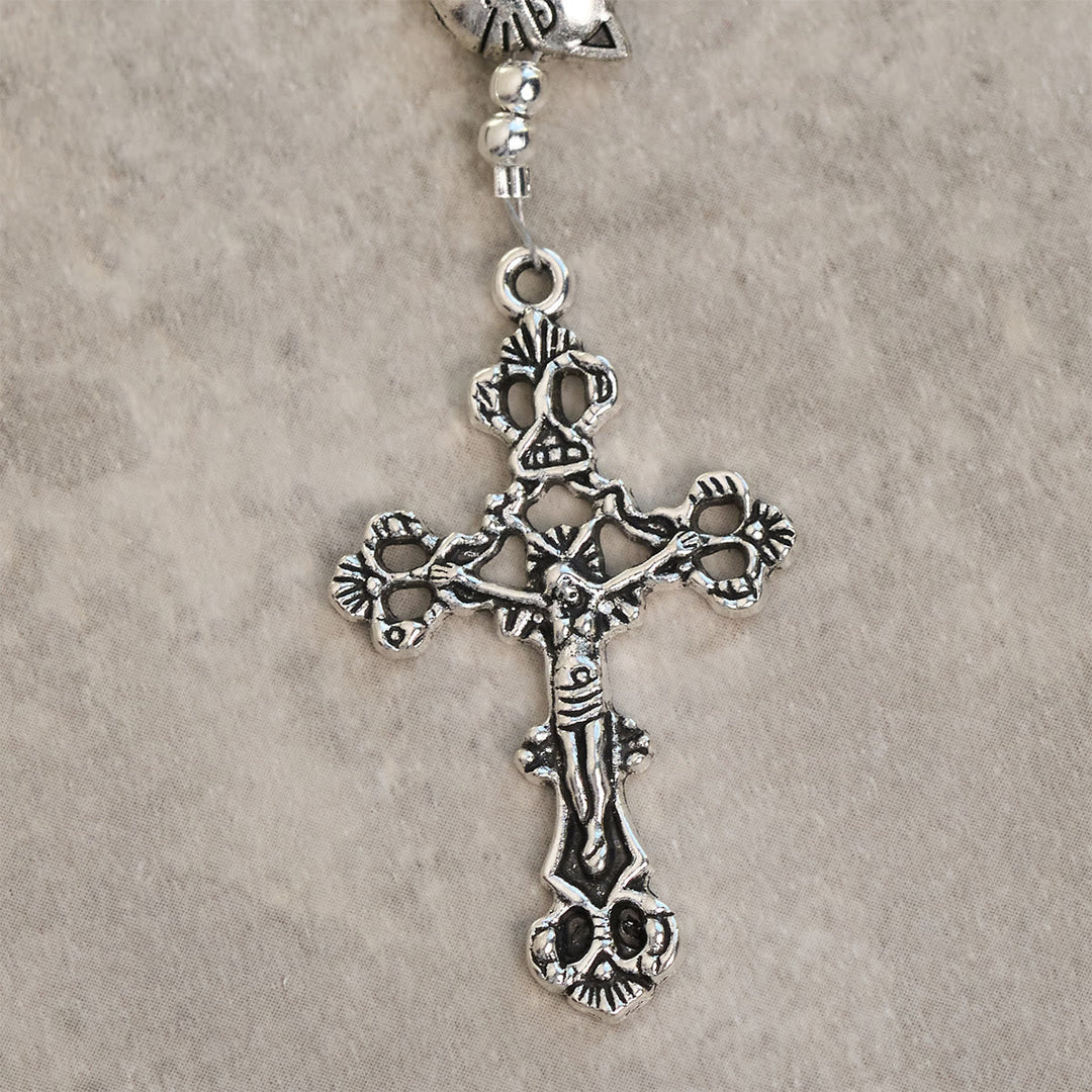 Our Lady's Blessing with Black & White Cow Cat Beads Bracelet, Animal Rosary