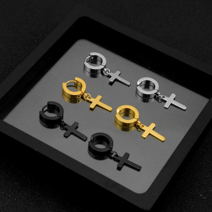 Trendy Cross Dangle Hoop Earrings: Cool & Stylish Jewelry for Daily Wear VIP
