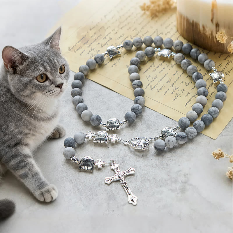 Light Grey Tabby Cat Prayer Rosary: Prayerful Care for Stray Cats Bracelet, Animal Rosary