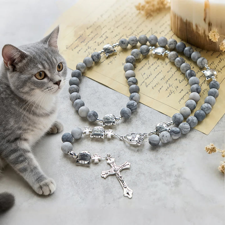 Light Grey Tabby Cat Prayer Rosary: Prayerful Care for Stray Cats Bracelet, Animal Rosary