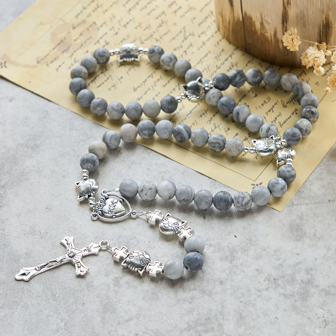Light Grey Tabby Cat Prayer Rosary: Prayerful Care for Stray Cats Bracelet, Animal Rosary