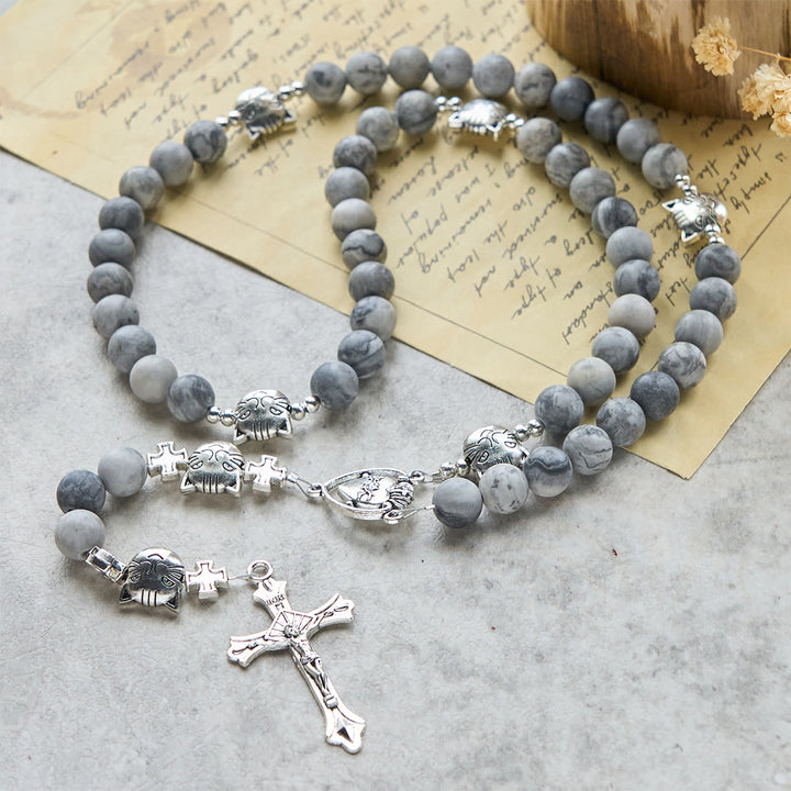 Light Grey Tabby Cat Prayer Rosary: Prayerful Care for Stray Cats Bracelet, Animal Rosary