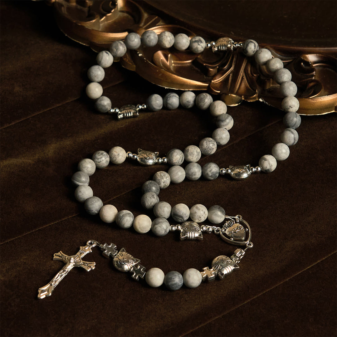 Light Grey Tabby Cat Prayer Rosary: Prayerful Care for Stray Cats Bracelet, Animal Rosary