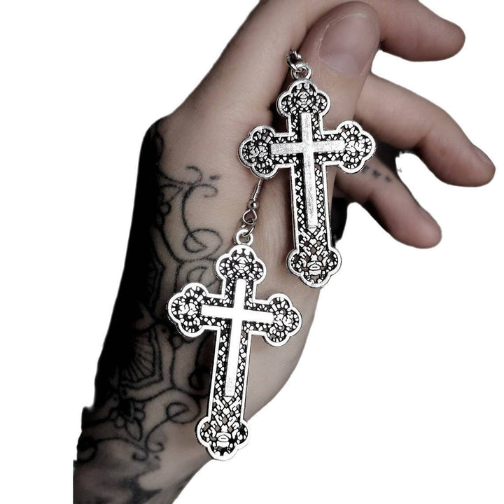 Vintage Filigree Cross Drop Earrings: Edgy Daily Jewelry