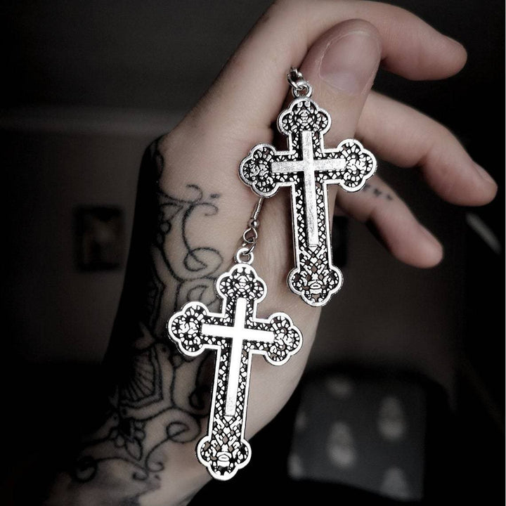 Vintage Filigree Cross Drop Earrings: Edgy Daily Jewelry