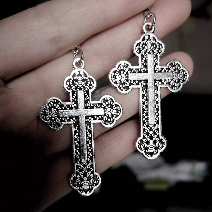 Vintage Filigree Cross Drop Earrings: Edgy Daily Jewelry VIP