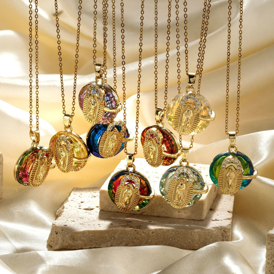 Multicolored Our Lady Crystal Necklaces: Faith - Filled Artistic Jewelry