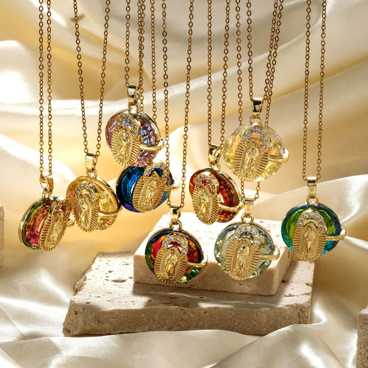 Multicolored Our Lady Crystal Necklaces: Faith - Filled Artistic Jewelry
