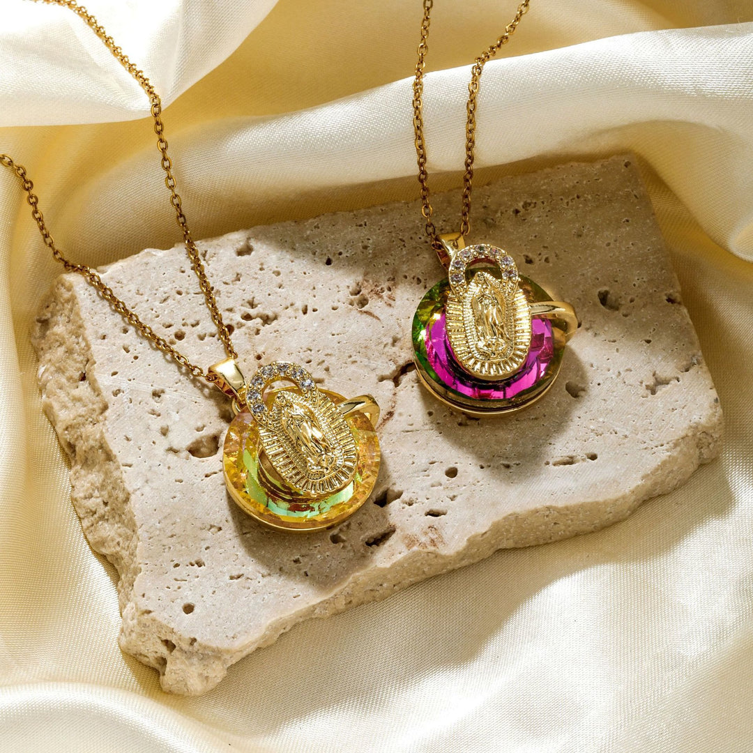 Multicolored Our Lady Crystal Necklaces: Faith - Filled Artistic Jewelry