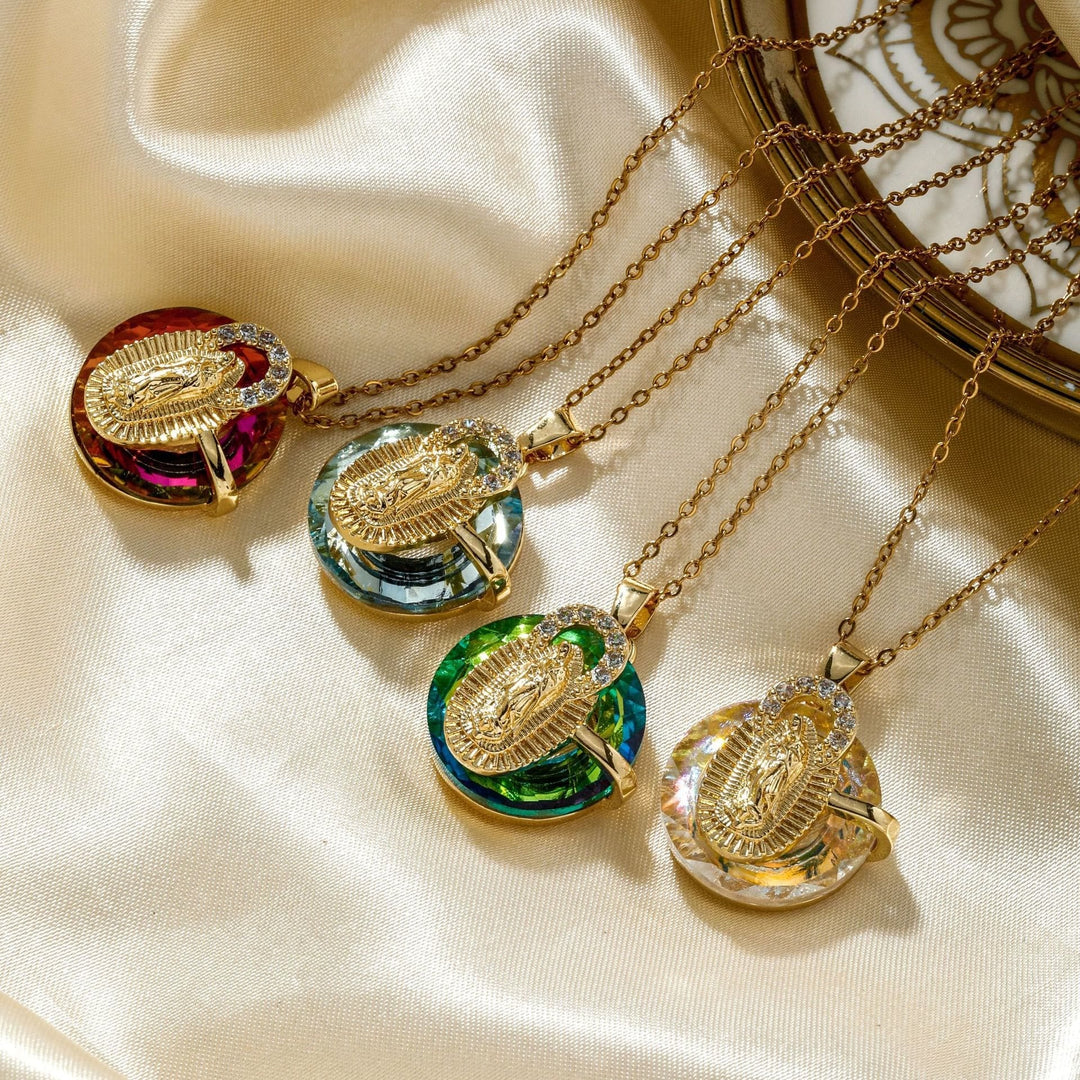 Multicolored Our Lady Crystal Necklaces: Faith - Filled Artistic Jewelry