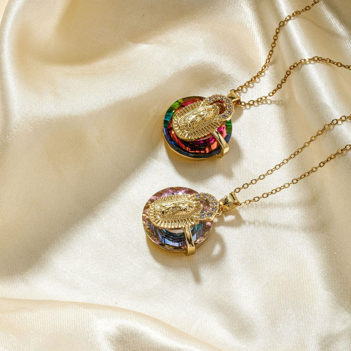 Multicolored Our Lady Crystal Necklaces: Faith - Filled Artistic Jewelry