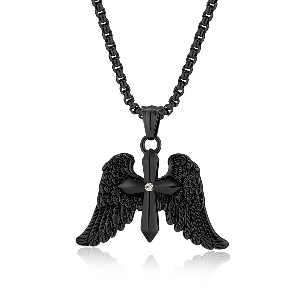Tri - Color Winged Cross Pendant Necklace: Fusion of Faith and Edgy Style