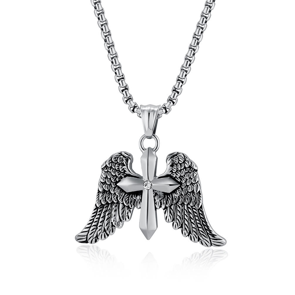 Tri - Color Winged Cross Pendant Necklace: Fusion of Faith and Edgy Style